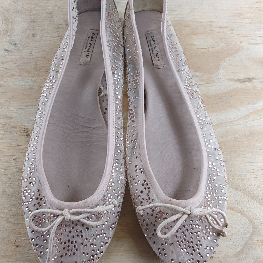 ZARA WOMEN SPRING/ SUMMER SHINY MESH BALLET FLATS WITH BOW WOMEN SIZE - Picture 8 of 12